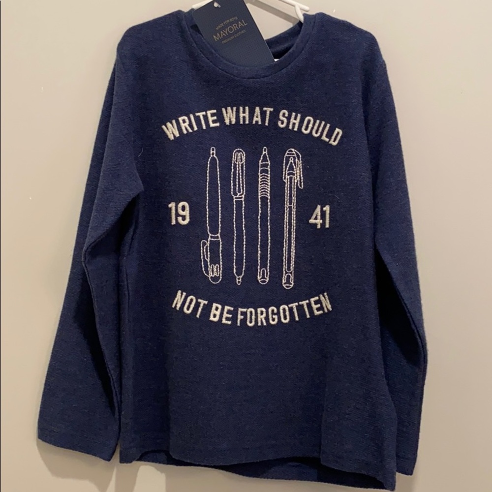 Mayoral boys long sleeve embroidered cotton tee